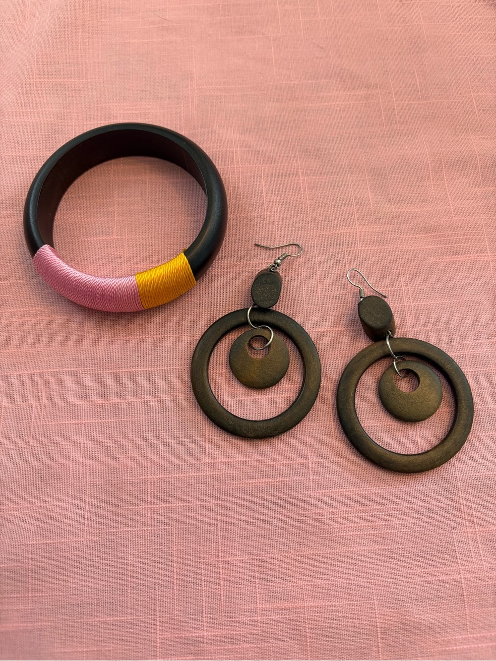 Dark Wood Bangle & Dangle Earrings Lot